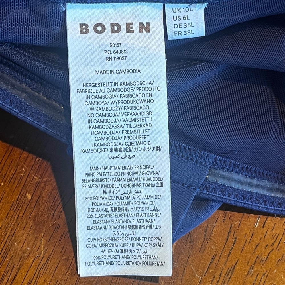 Boden Navy Blue Santorini Halter One Piece Swimsuit Padded Ruched Womens US 6L - Picture 8 of 11